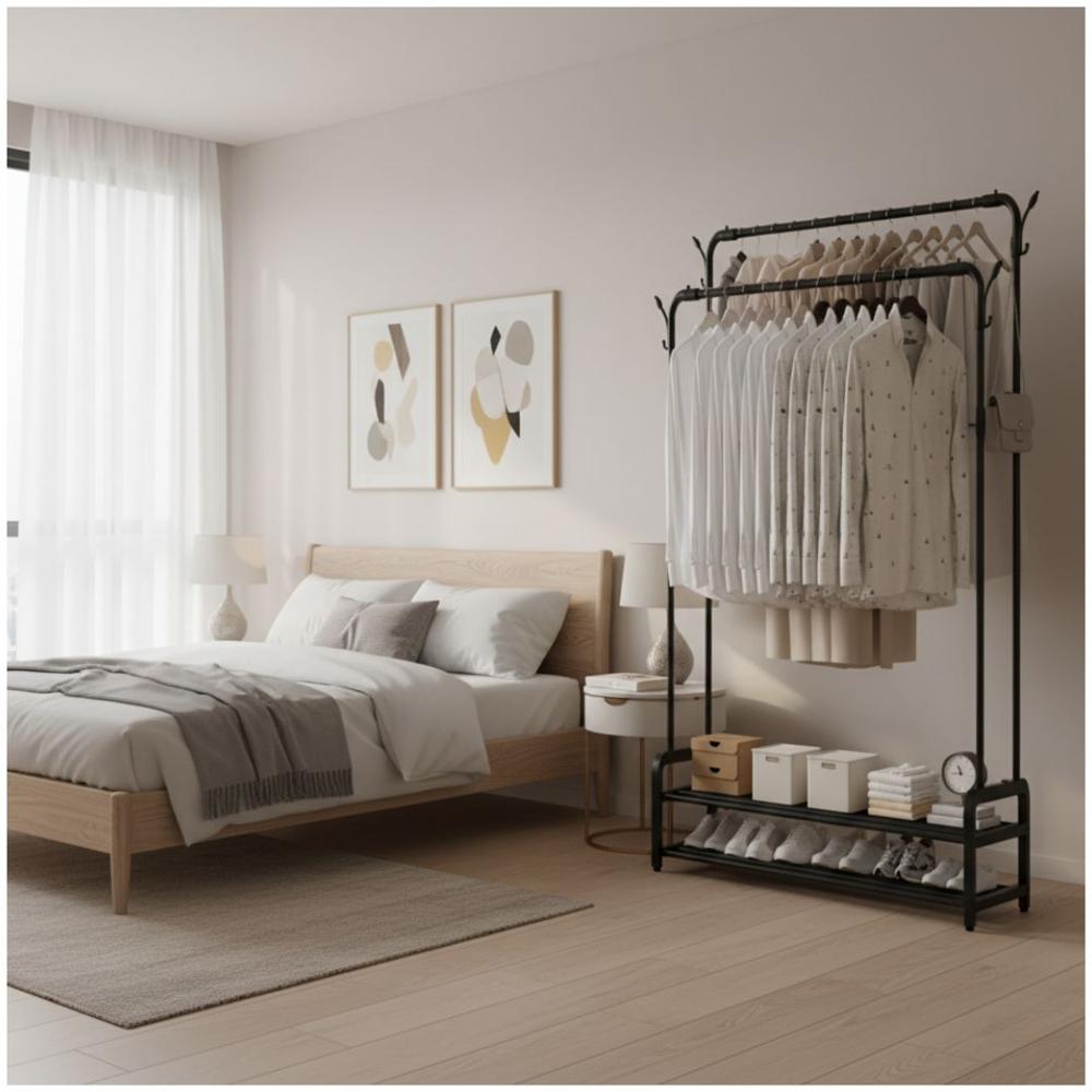 Colgador Perchero Organizador de Ropa con Doble Barra 170x120x46cm Negro