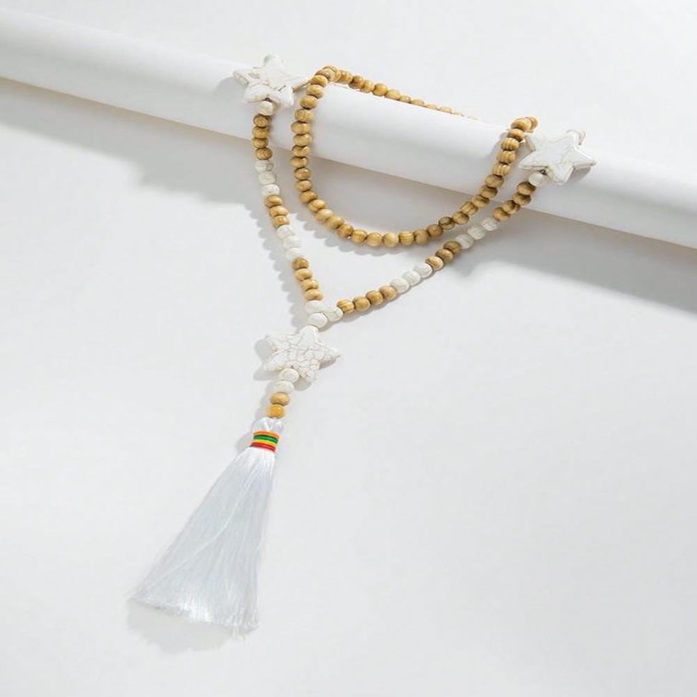 Collar Bohemio Geraldine de Cuentas de Madera con Borla