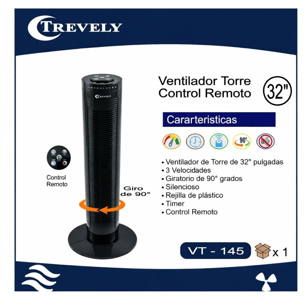 VENTILADOR DE TORRE TREVELY CON CONTROL REMOTO