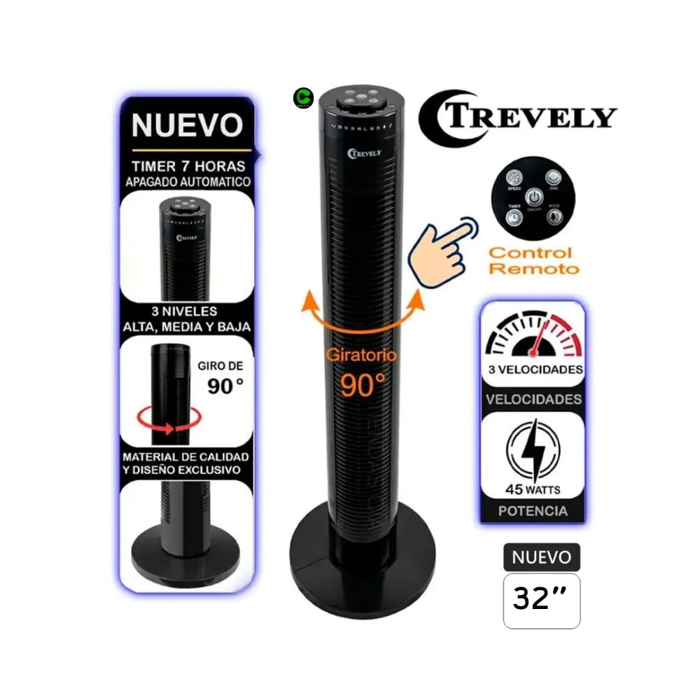 VENTILADOR DE TORRE TREVELY CON CONTROL REMOTO