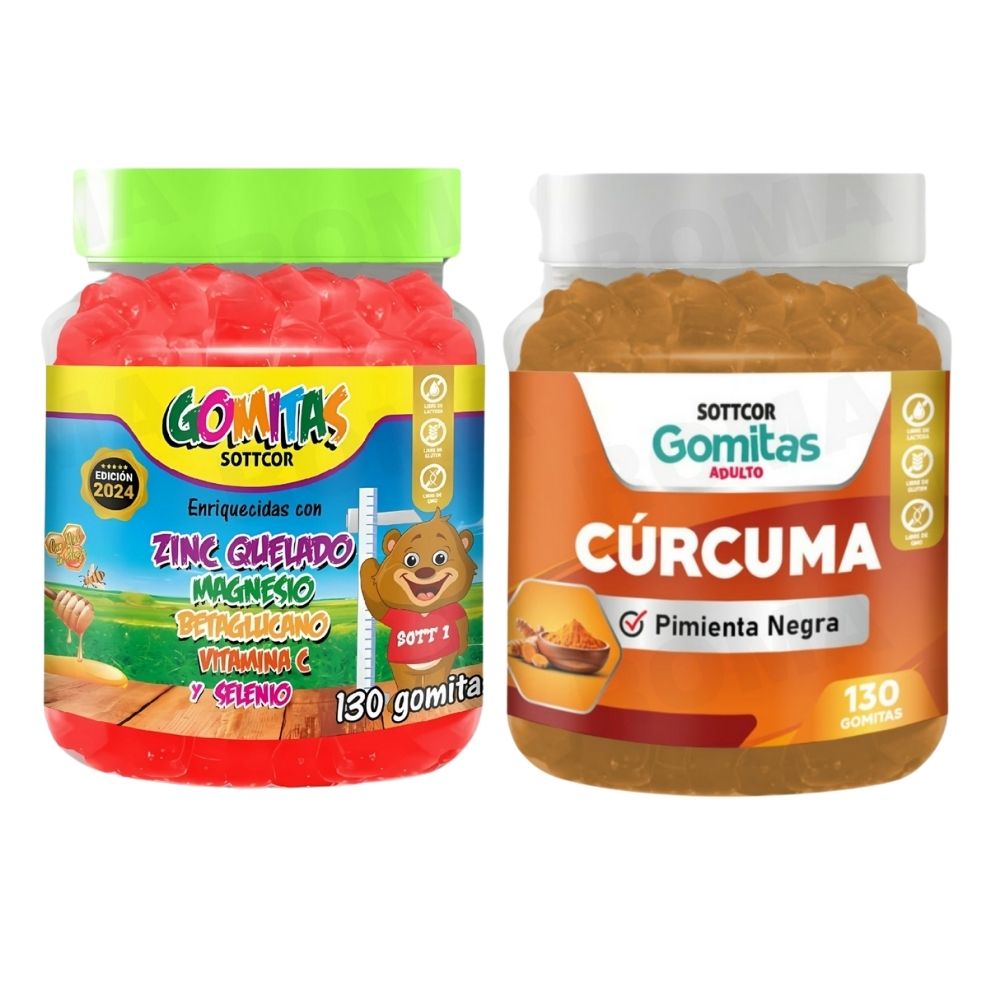 PACK 2 GOMITAS ZINC QUELADO NIÑOS + GOMITAS CÚRCUMA 260 UND