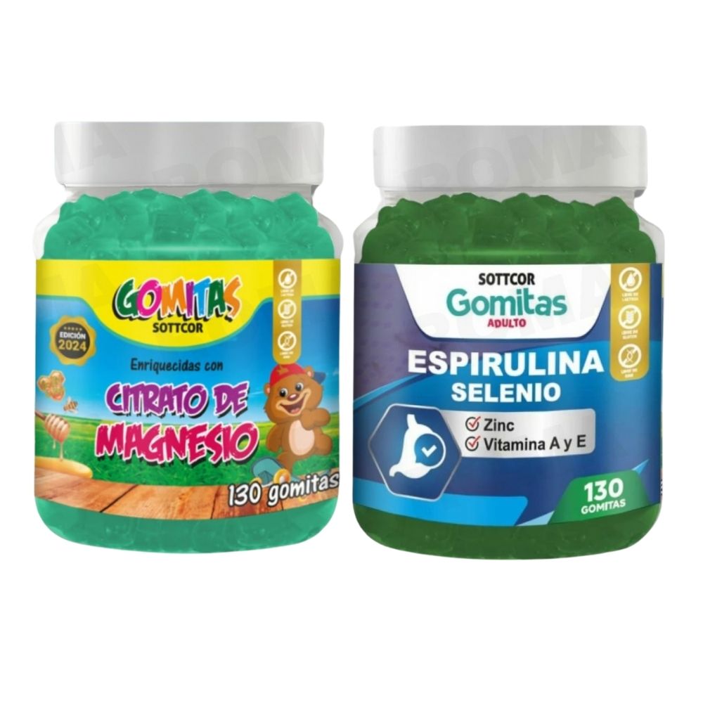 PACK 2 GOMITAS CITRATO DE MAGNESIO NIÑOS + ESPIRULINA ADULTOS 260 UND