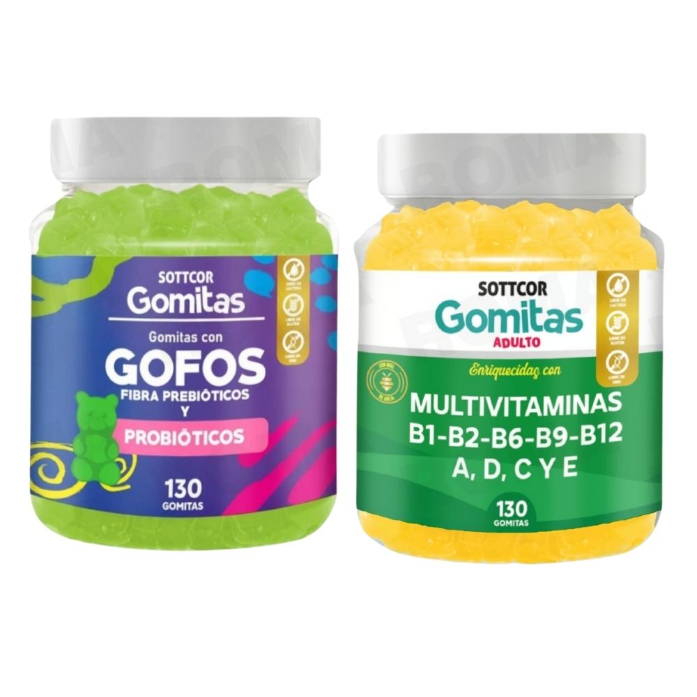 PACK 2 GOMITAS GOFOS PARA NIÑOS + MULTIVITAMINAS ADULTOS 260 UND