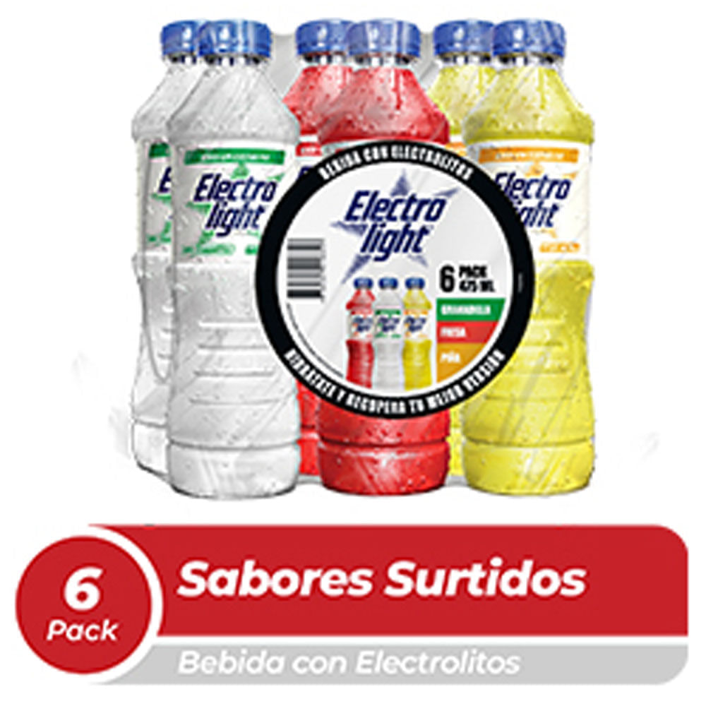 Bebida Rehidratante ELECTROLIGHT Fresa, Piña y Granadilla Botella 475ml Paquete 6un Bebida Rehidratante ELECTROLIGHT Fresa, Piña y Granadilla Botella 475ml Paquete 6un