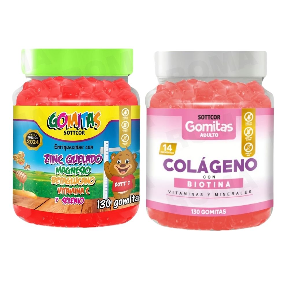 PACK 2 GOMITAS ZINC QUELADO NIÑOS  + COLAGENO ADULTOS 130 UND