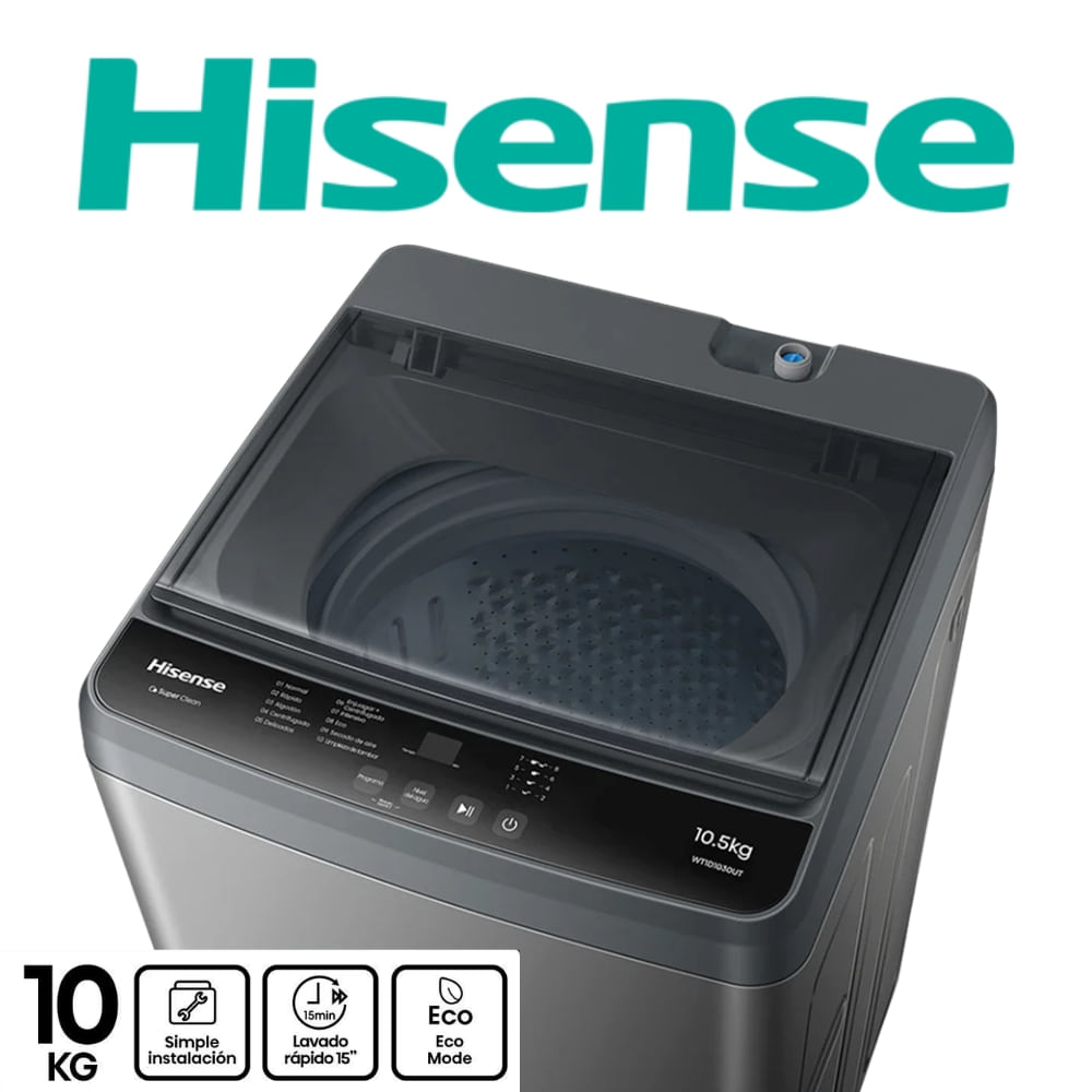 LAVADORA 10KG HISENSE GRIS MOD WT1D1030UT