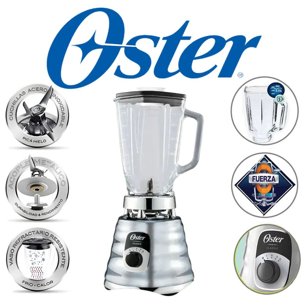 LICUADORA OSTER 1.25L 3 VELOCIDADES 700W TRITURA HIELO COLOR GRIS MOD BLST4655