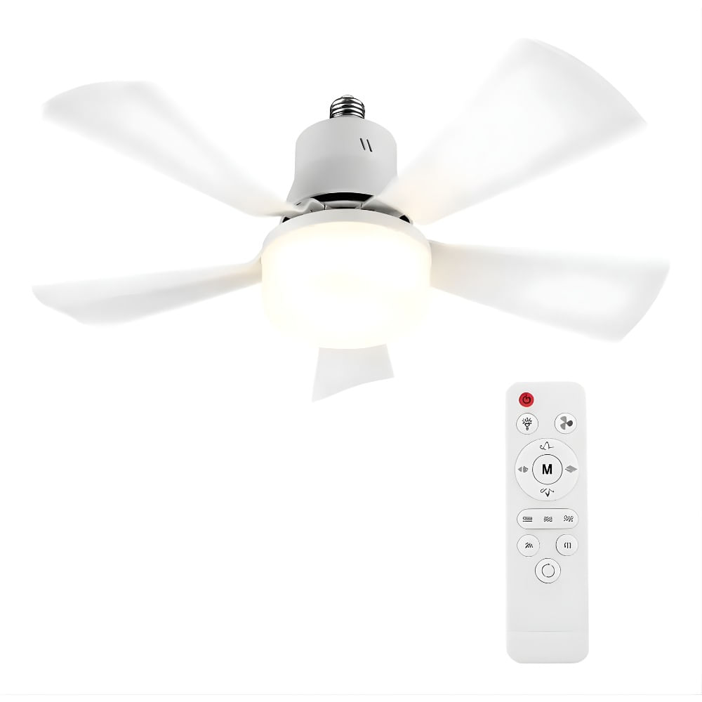 Ventilador Techo Tipo Foco 5 Aspas Luz Led Portalamparas 40w