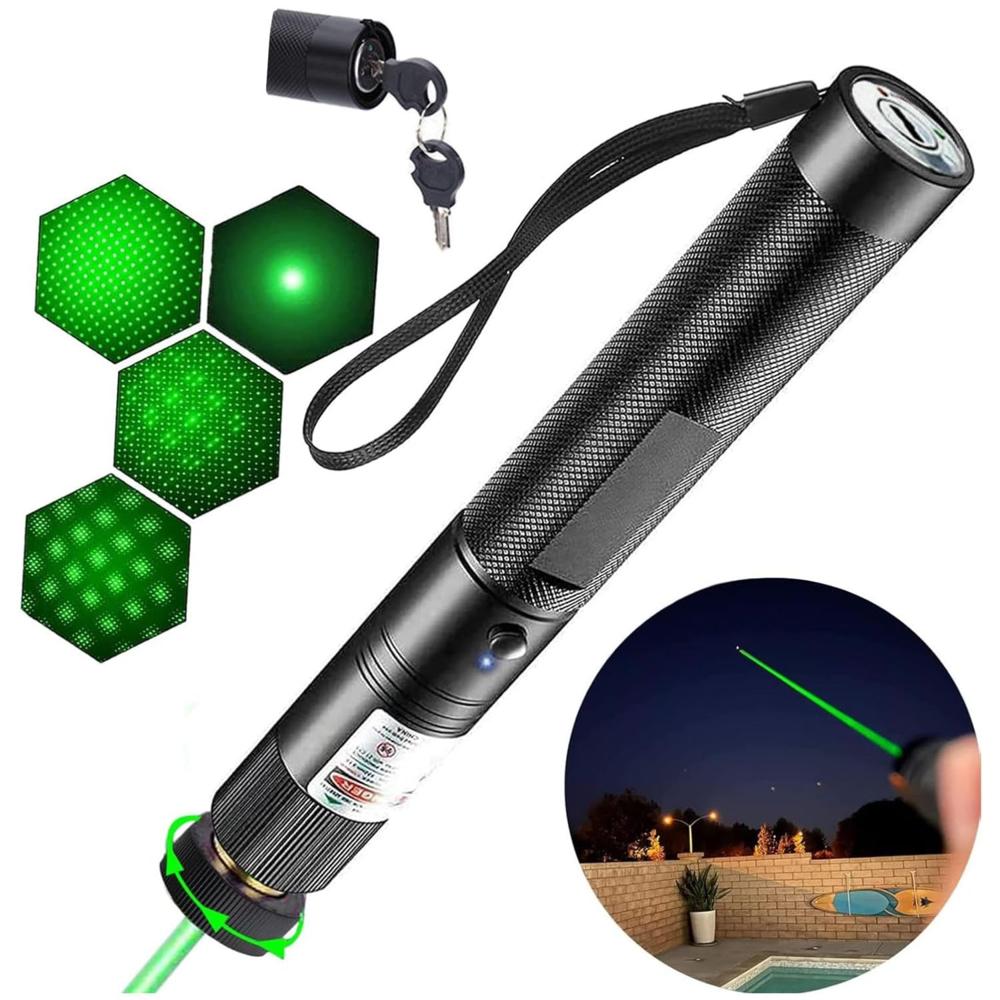 Láser Verde Proyector Recargable de Largo Alcance 3000 Metros con Llave de Seguridad y Base de Carga
