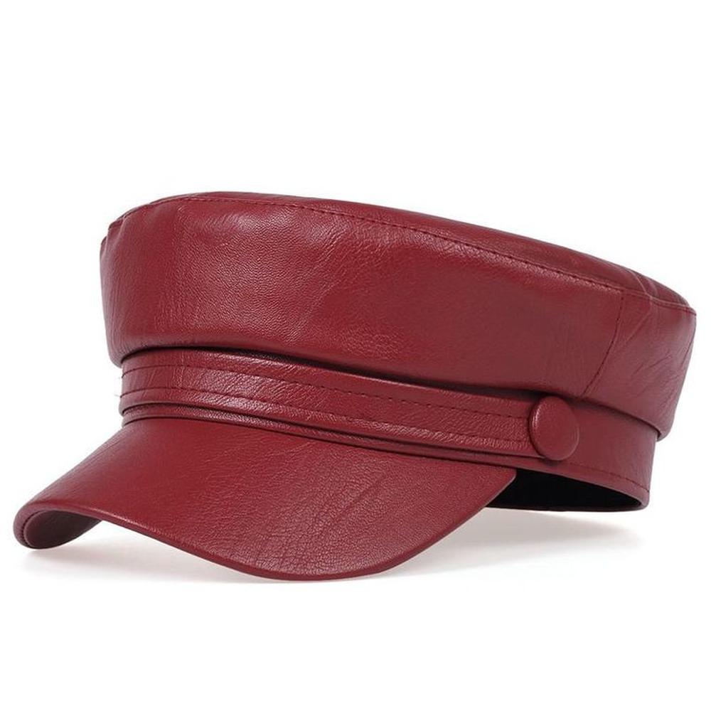 Gorra Boina Militar Inglesa Mujer - Rojo oscuro Cuerina