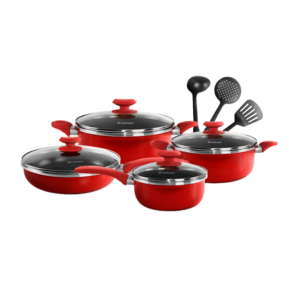 Juego de ollas Finezza FZ-1625T-2 Antiadherentes de 11pzs Rojo