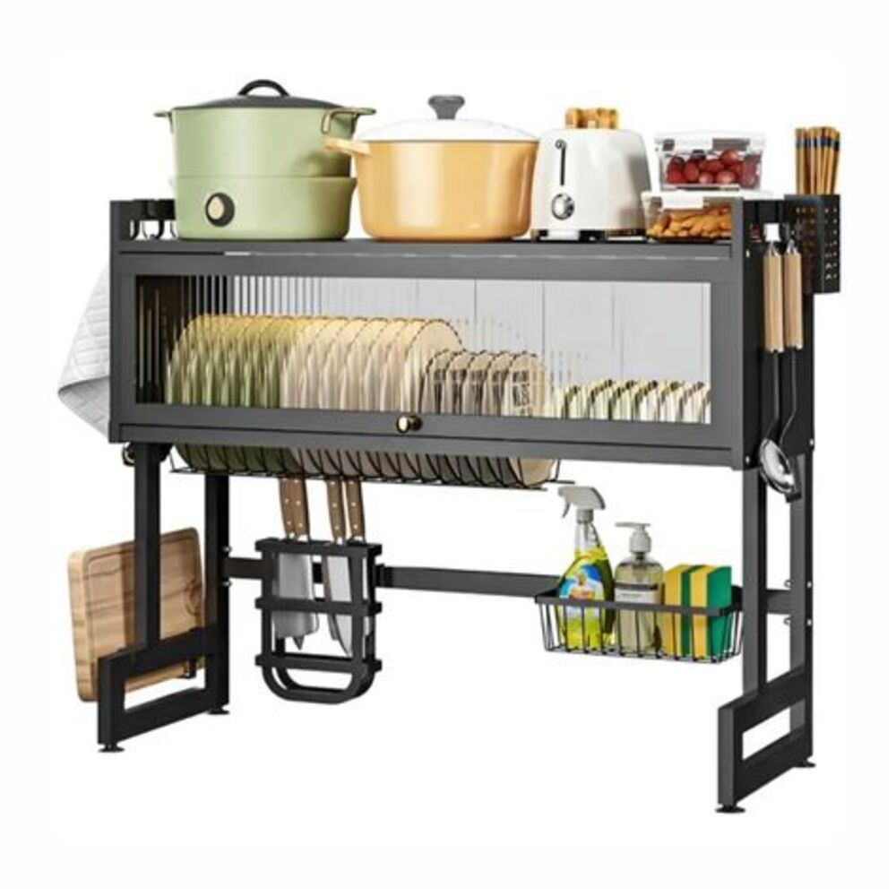 Escurridor Platos Organizador Acero Rack 85cm Con Tapa Blanco