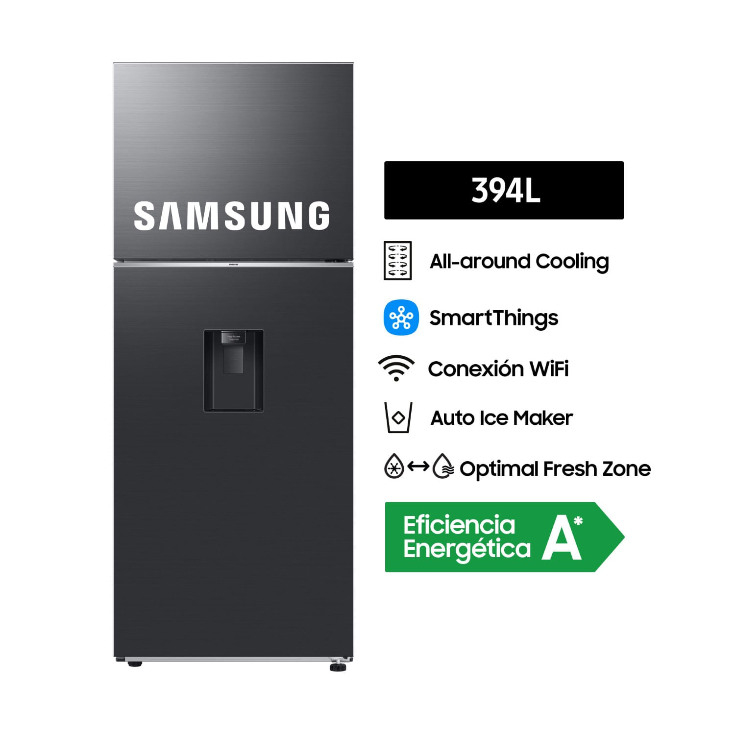 Refrigeradora Samsung Top Mount Freezer 394L RT42DG6770B1PE Black
