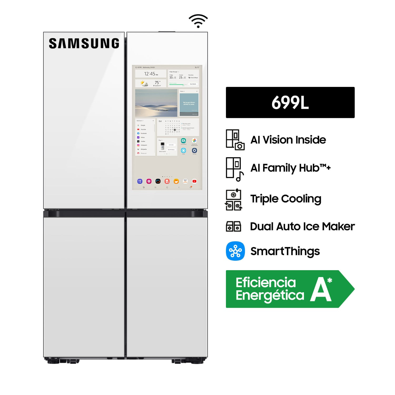 Refrigeradora Samsung French Door Family HUB AI RF29DB995012PE 699 LT Clean White