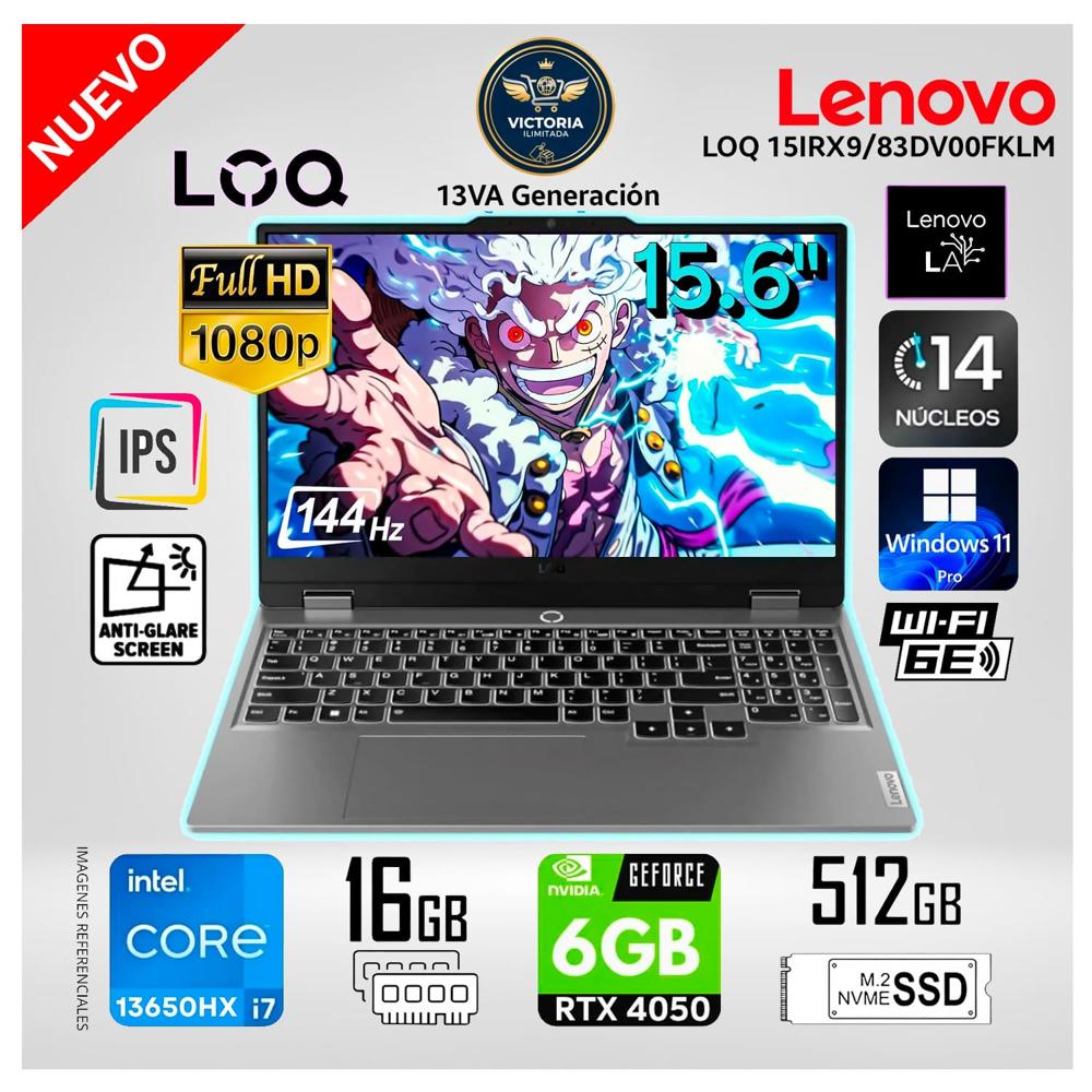 Laptop Lenovo LOQ 15IRX9 Intel Corei7-13650HX 16GB RAM 512GB SSD 15.6 pulg RTX4050-6GB 83DV00FKLM