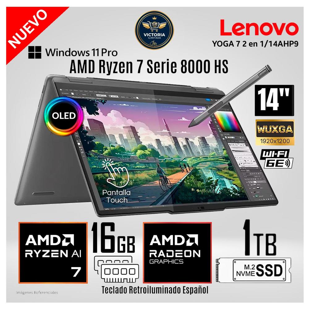 Laptop Lenovo Yoga 7 2 en 1 14AHP9 AMD Ryzen 7 8840HS 16GB RAM 1TB SSD 14 Pulg WUXGA OLED TOUCH
