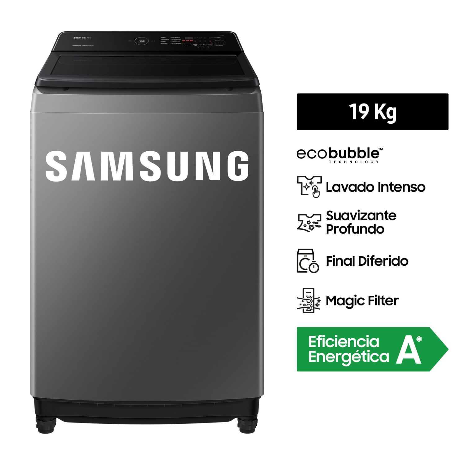 Lavadora Samsung EcoBubble 19KG Plateada WA19CG6441BDPE