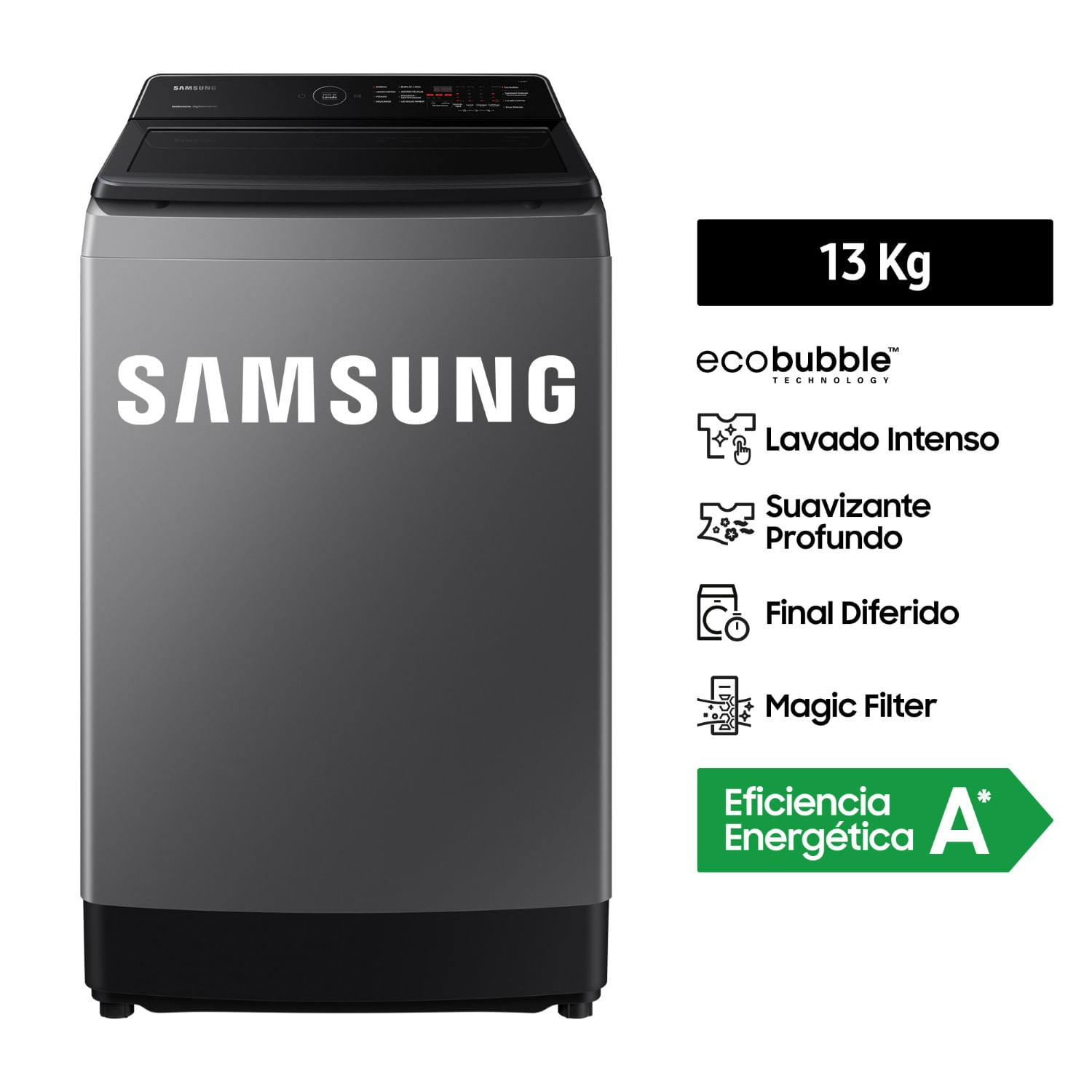 Lavadora Samsung Digital Inverter WA13CG5441BDPE Ecobubble 13 Kg Gris