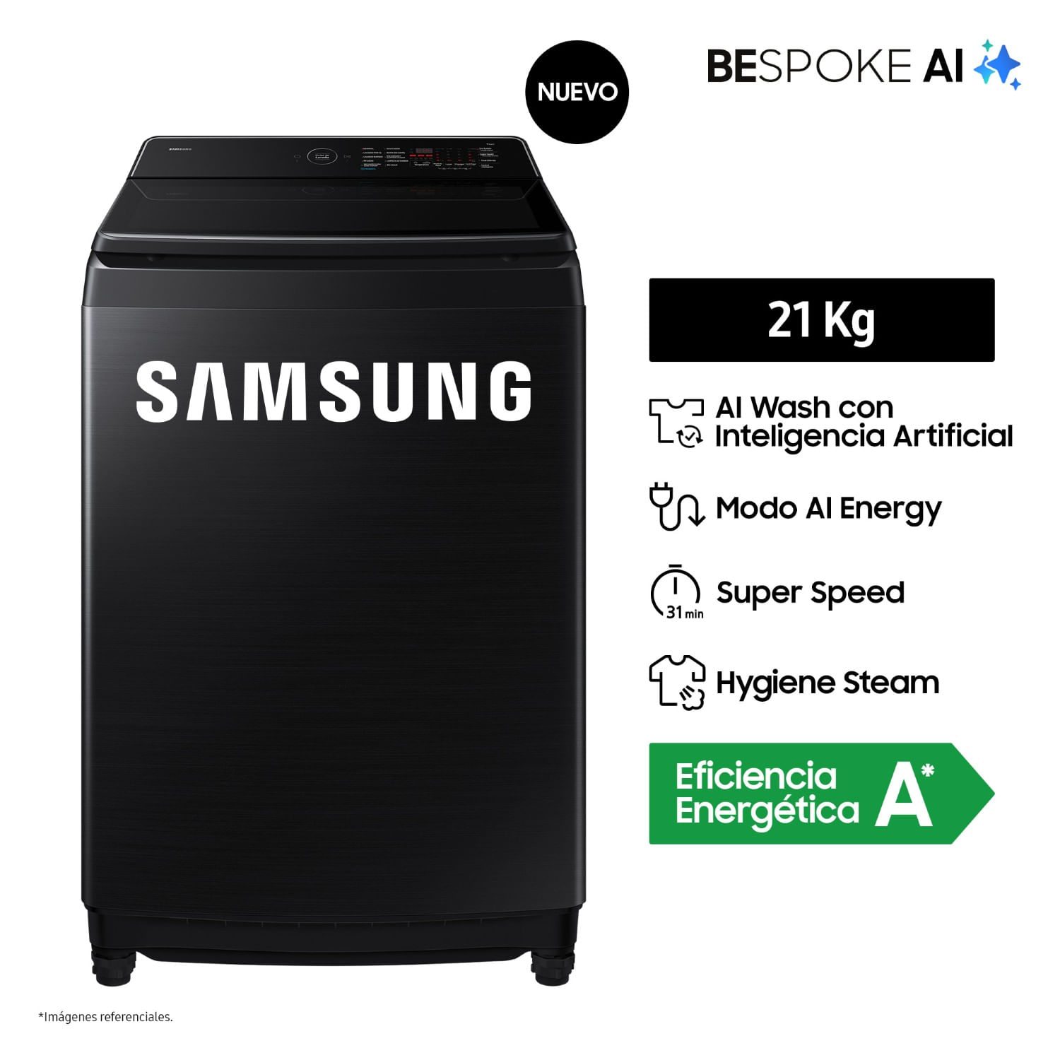 Lavadora Samsung AI Wash EcoBubble™ 21kg Negra WA80F21B9BPE