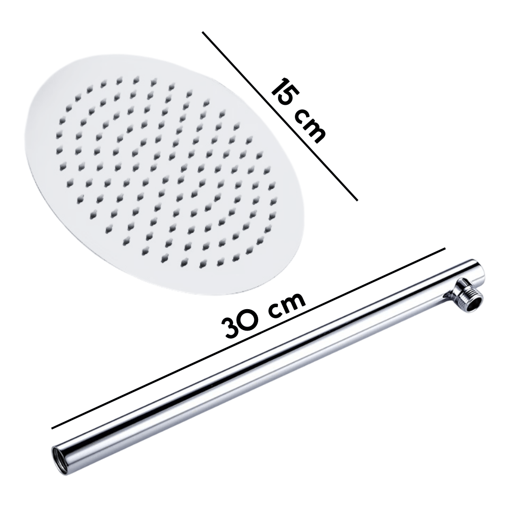 Ducha Regadera de acero 15 cm con tubo de 30 cm cromado