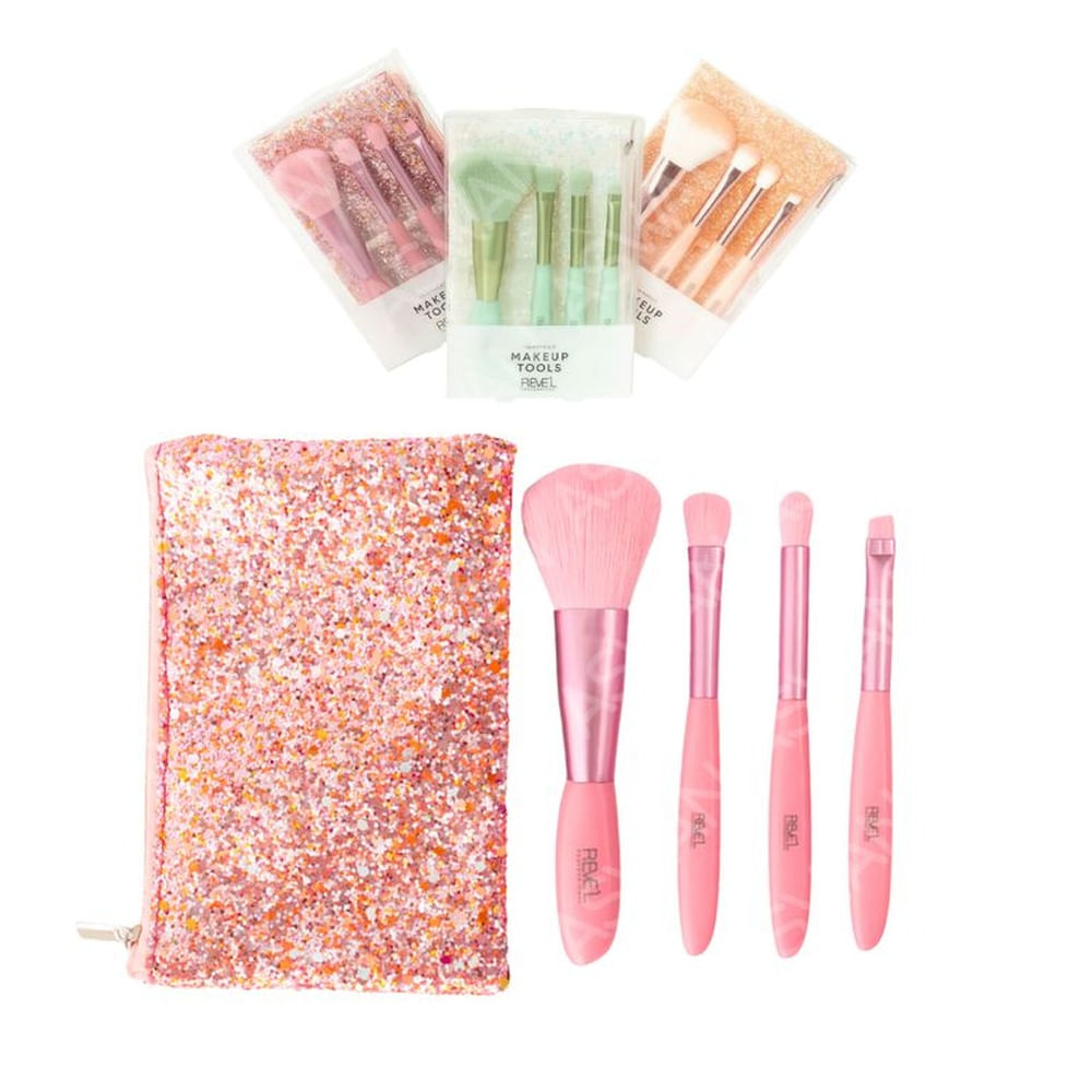 Set De Brochas Makeup Tools x4 Piezas Rosado - REV