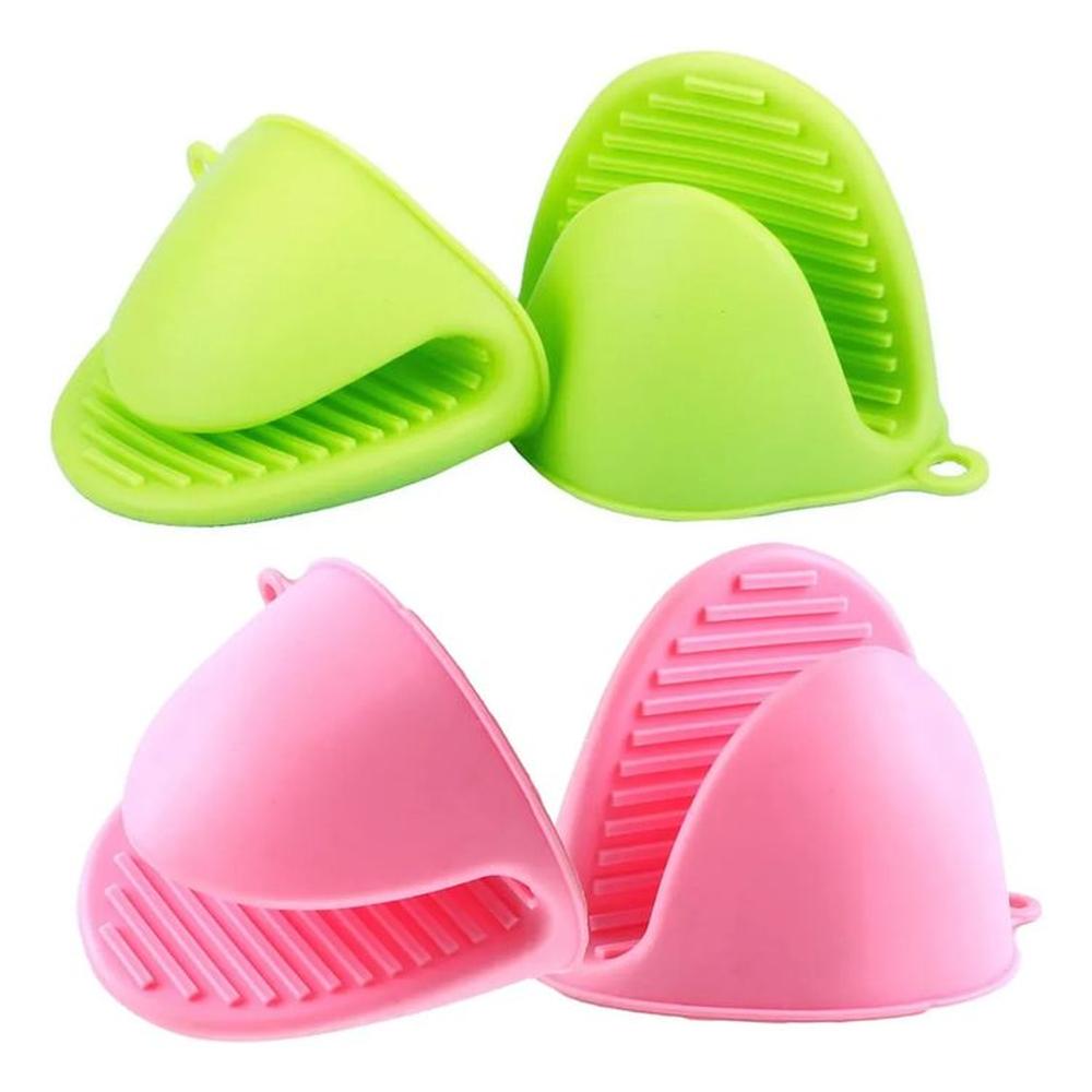 2 PARES DE GUANTES MANOPLAS VERDE ROSADO COCINA HORNO SILICONA