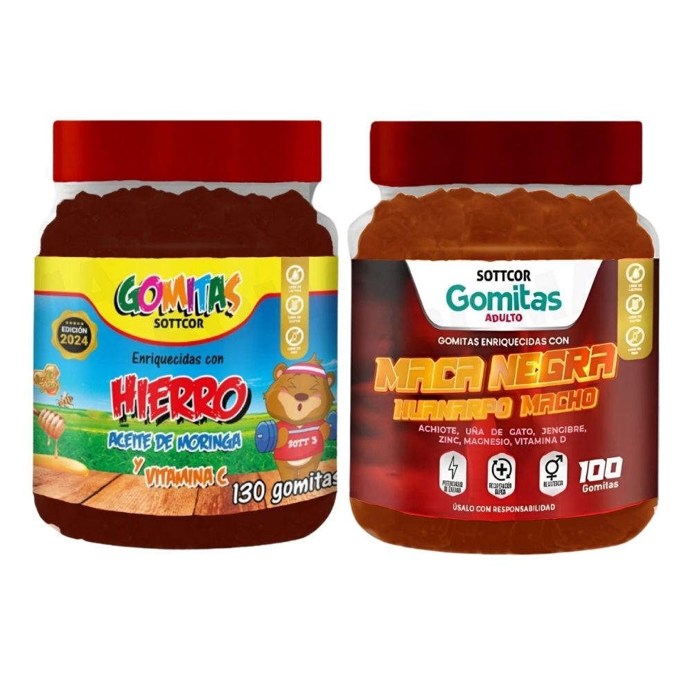 PACK 2 GOMITAS HIERRO NIÑOS + GOMITAS MACA NEGRA 100 UND