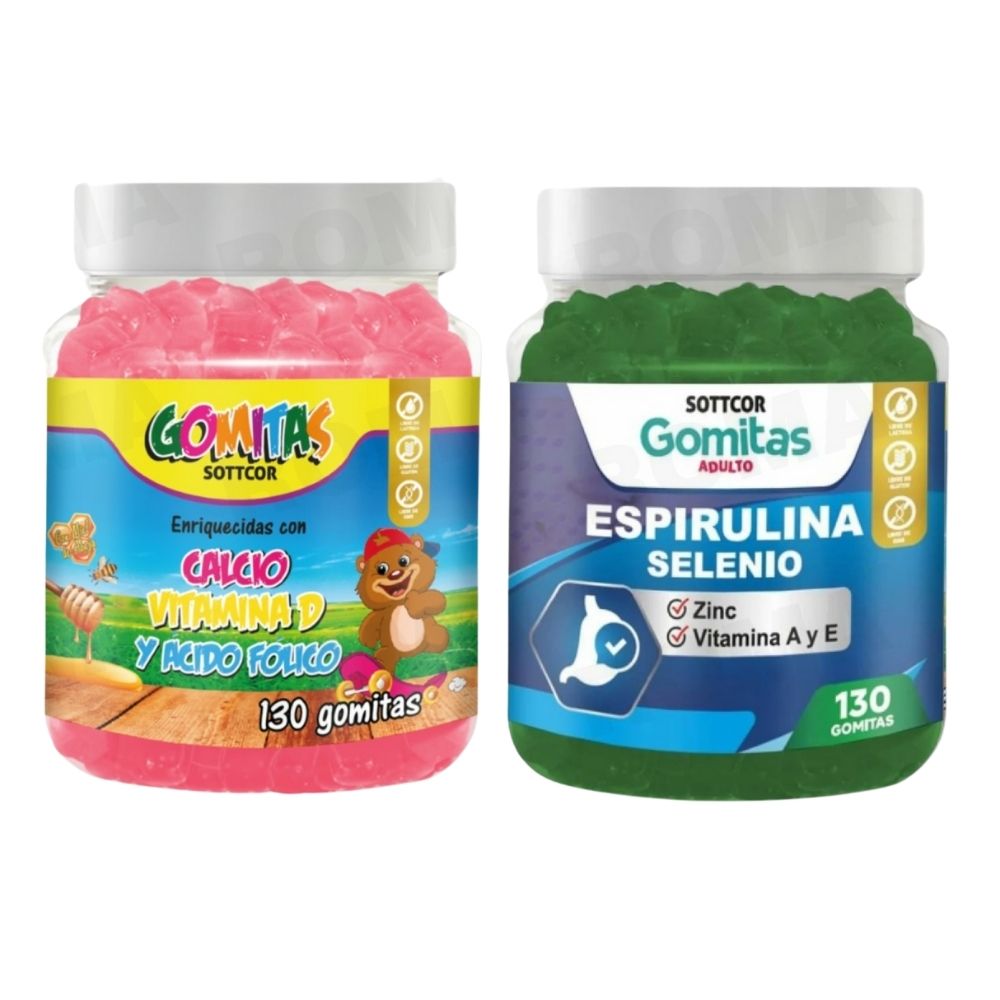 PACK 2 GOMITAS CALCIO NIÑOS + ESPIRULINA ADULTOS 260 UND