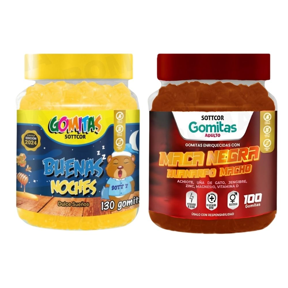 PACK 2 GOMITAS BUENAS NOCHES NIÑOS 130UND + GOMITAS MACA NEGRA 100UND