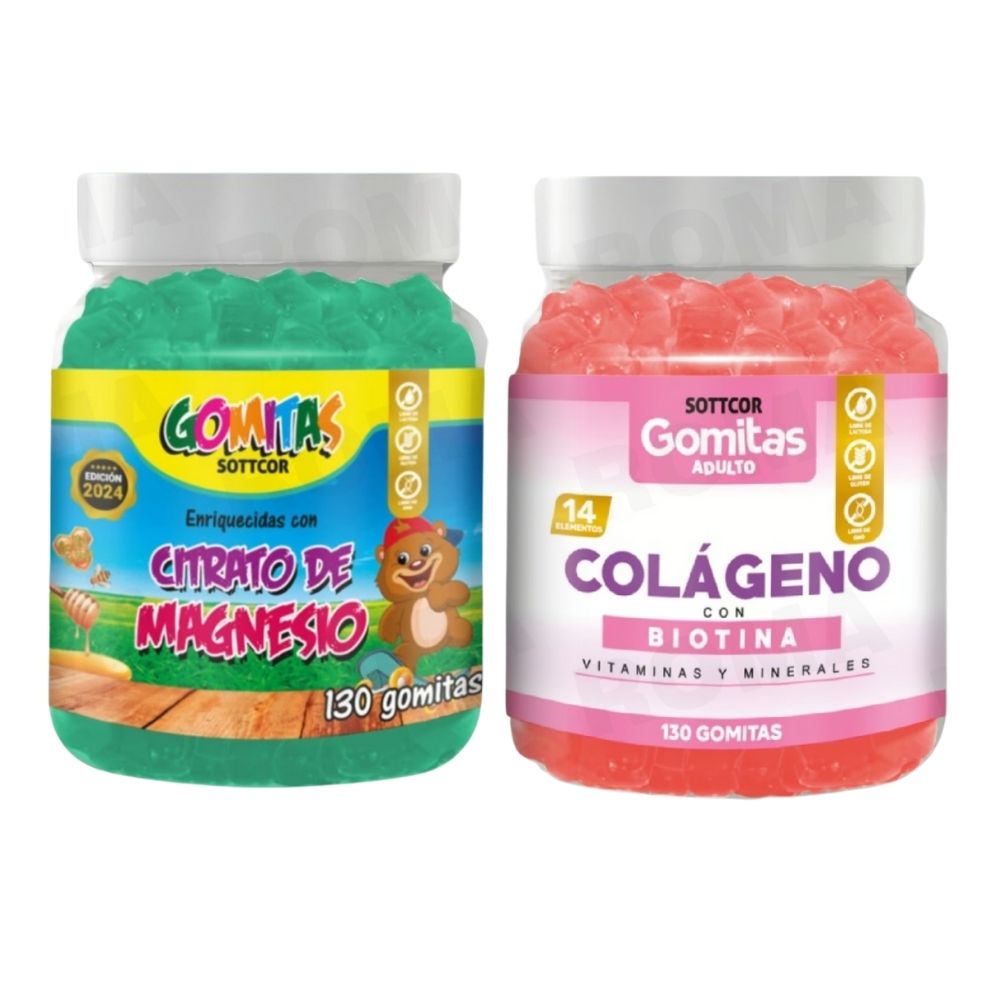 PACK 2 CITRATO DE MAGNESIO NIÑOS 130UND + COLAGENO ADULTOS 130UND