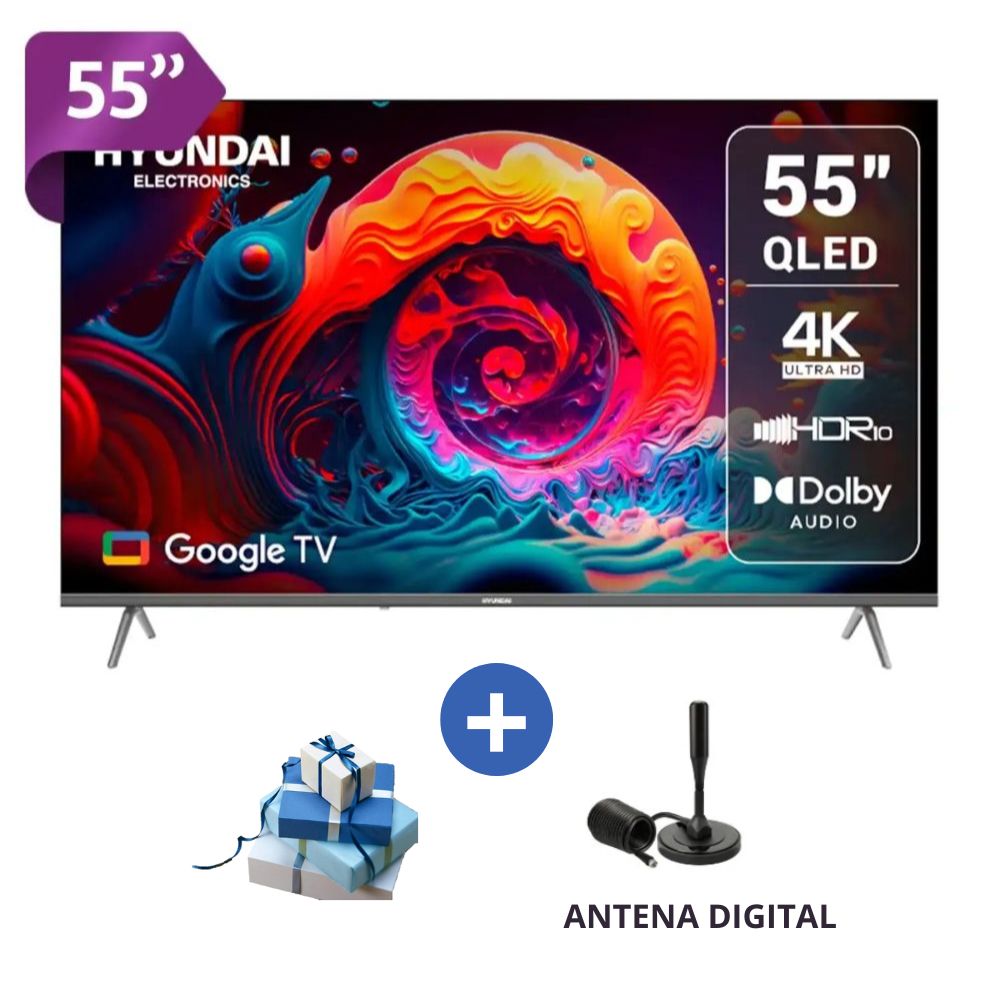 TELEVISOR HYUNDAI 55 QLED SMART TV GOOGLE TV 4K UHD - HYLED5529QG  CON ANTENA DIGITAL