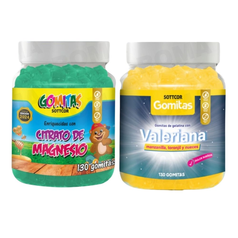 PACK 2 CITRATO DE MAGNESIO NIÑOS + GOMITAS VALERIANA ADULTOS 260UND