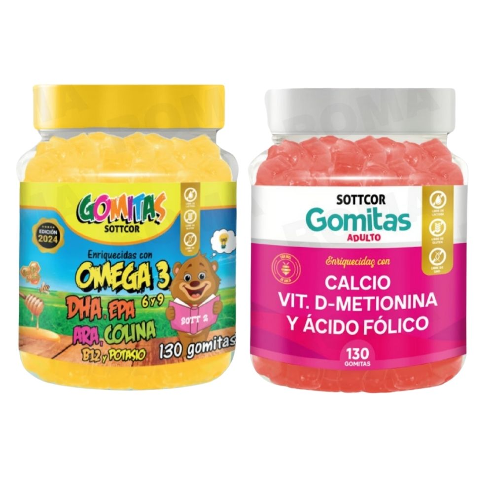 PACK 2 GOMITAS VITAMINAS PARA NIÑOS + CALCIO ADULTOS 130 UND