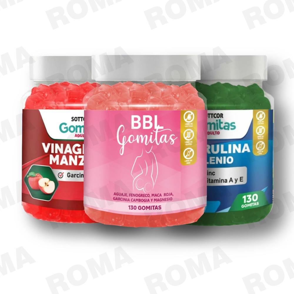 PACK 3 GOMITAS BBL AGUAJE, VINAGRE DE MANZANA Y ESPIRULINA SOTTCORLABS