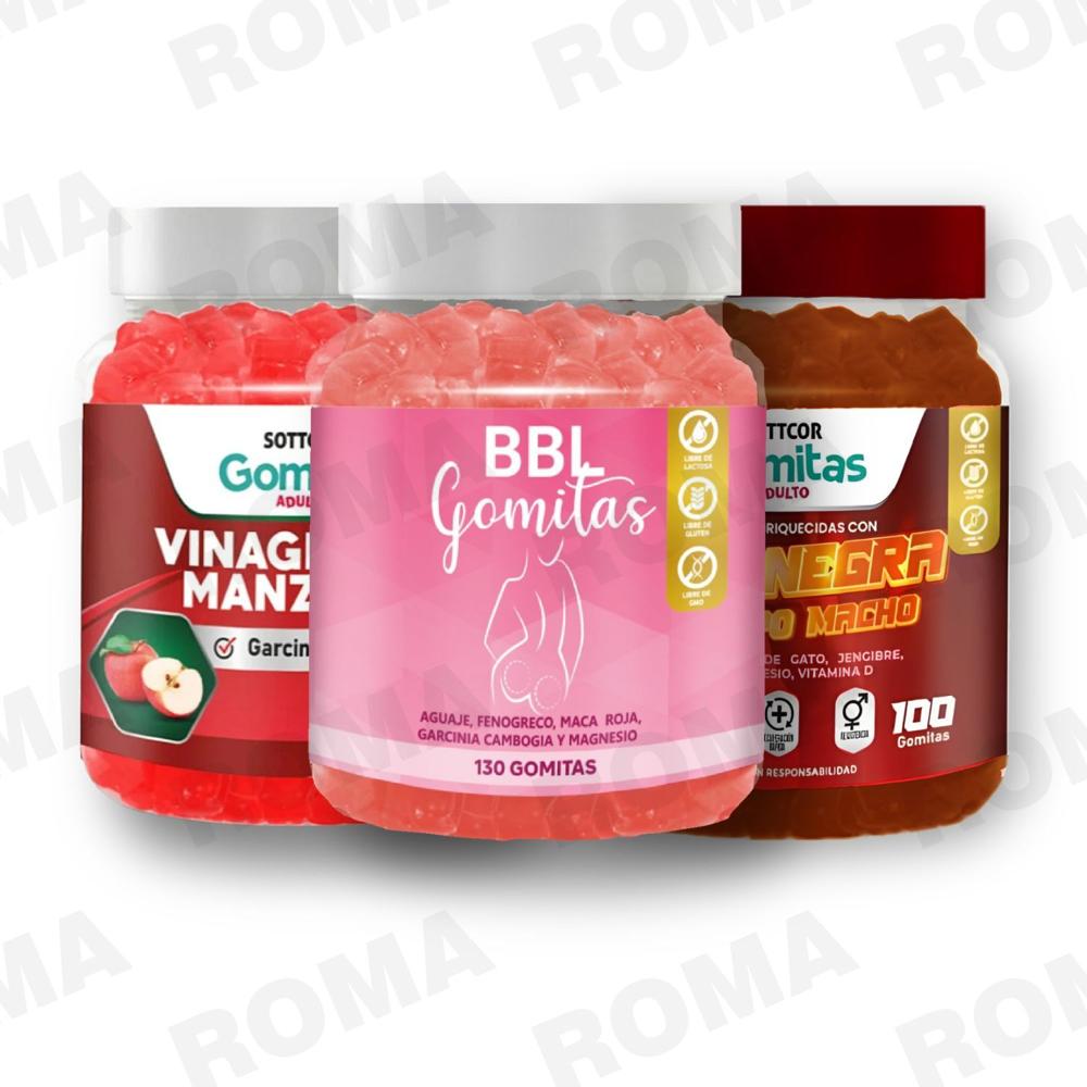 PACK 3 GOMITAS BBL AGUAJE, VINAGRE DE MANZANA Y MACA NEGRA SOTTCORLABS