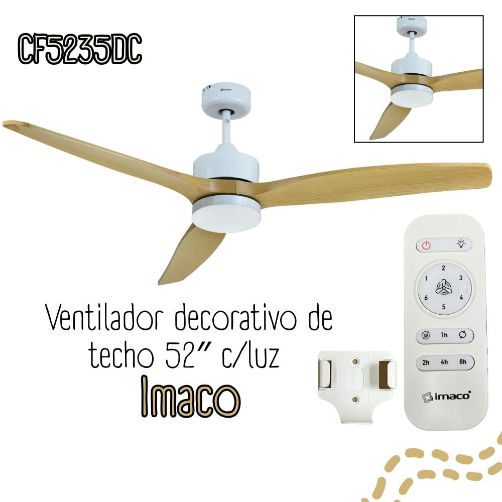 VENTILADOR DE TECHO 52” CON LUZ Y CONTROL REMOTO IMACO CF5235DC VENTILADOR DE TECHO 52” CON LUZ Y CONTROL REMOTO IMACO CF5235DC