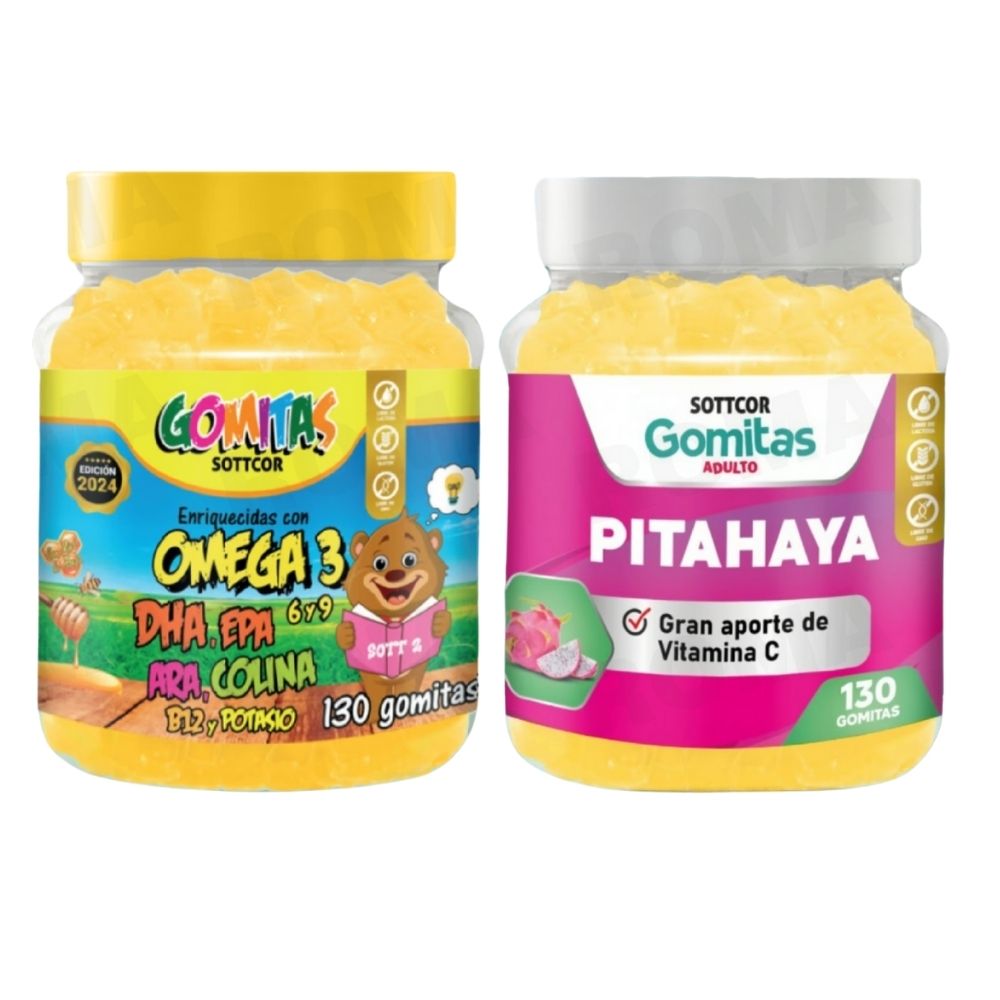 PACK 2 GOMITAS OMEGA 3 NIÑOS + PITAHAYA ADULTOS 130 UND