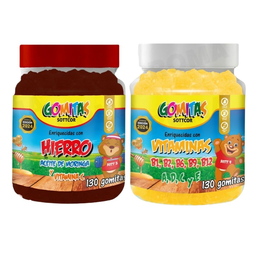 PAC 2 GOMITAS HIERRO NIÑOS + VITAMINAS PARA NIÑOS 260 UND