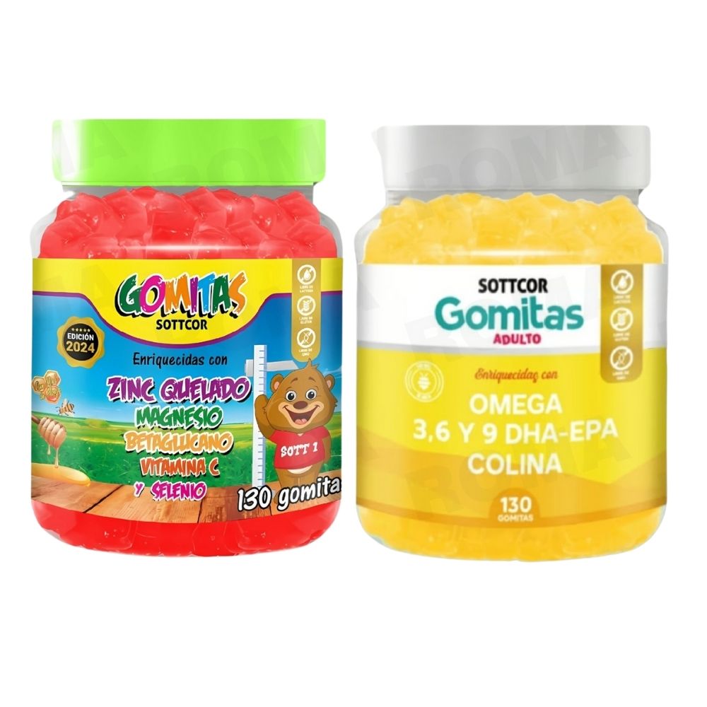 PACK 2 GOMITAS ZINC QUELADO NIÑOS  + OMEGA 3 ADULTO 260 UND