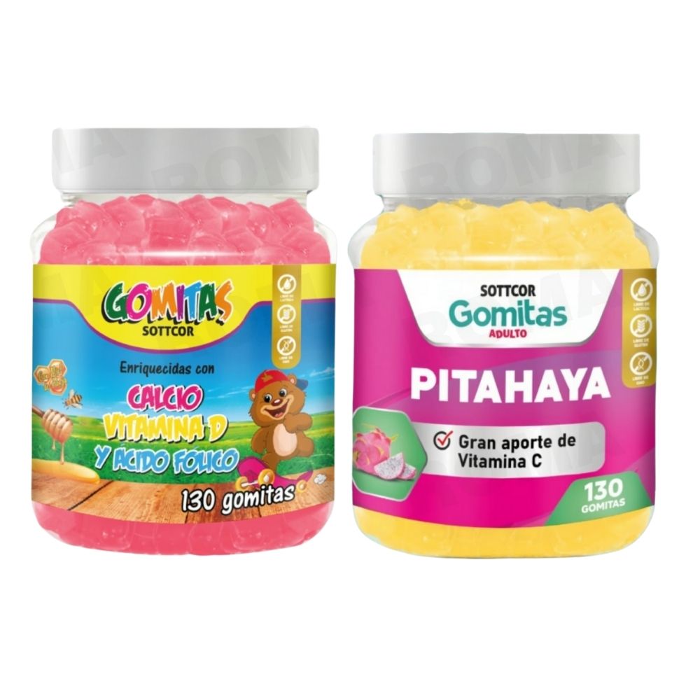 PACK 2 GOMITAS CALCIO NIÑOS 130UND + PITAHAYA ADULTOS 130UND