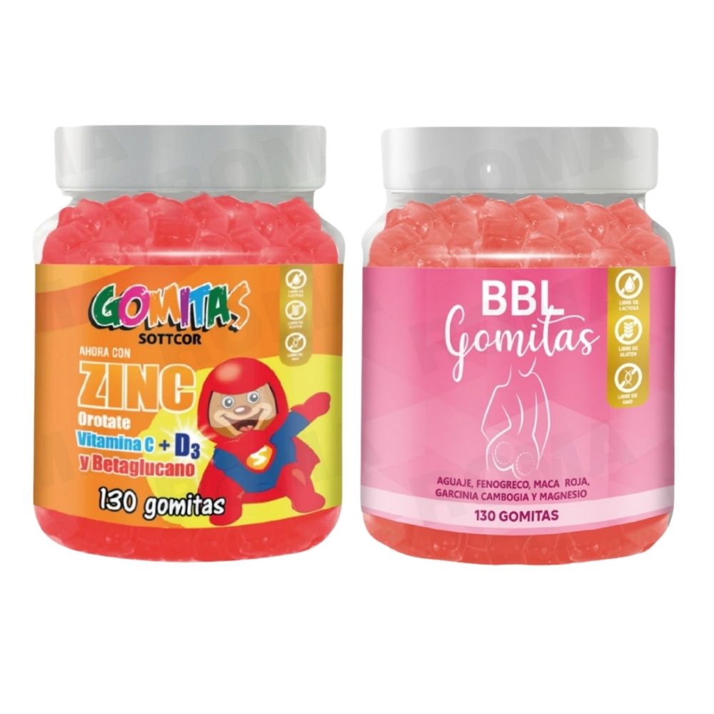 PACK 2 GOMITAS ZINC OROTATE NIÑOS 130UND + GOMITAS AGUAJE BBL 130UND