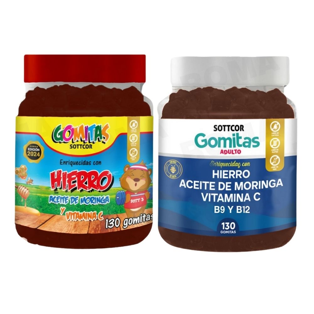 PACK 2 GOMITAS HIERRO NIÑOS  + HIERRO ADULTOS 260 UND