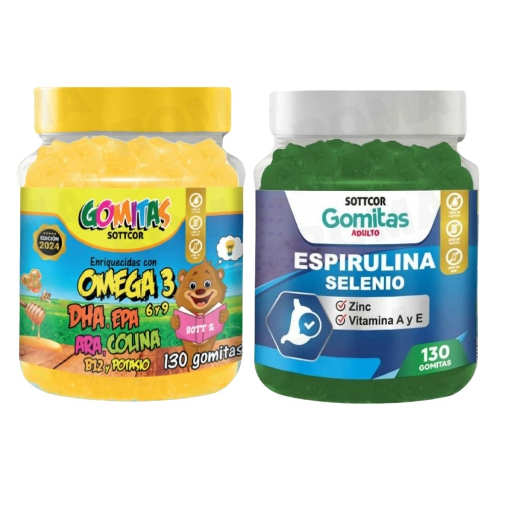PACK 2 GOMITAS VITAMINAS PARA NIÑOS + ESPIRULINA ADULTOS 260 UND