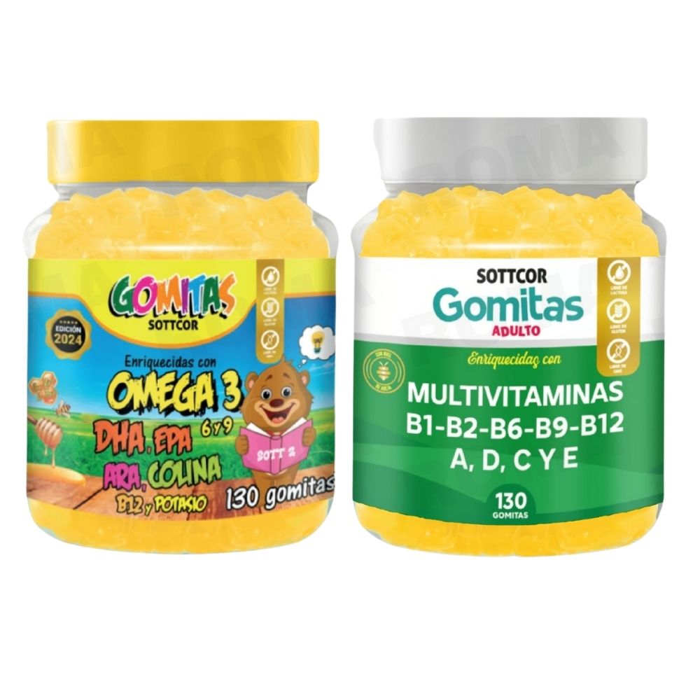 PACK 2 GOMITAS OMEGA 3 NIÑOS + MULTIVITAMINAS ADULTOS 260 UND