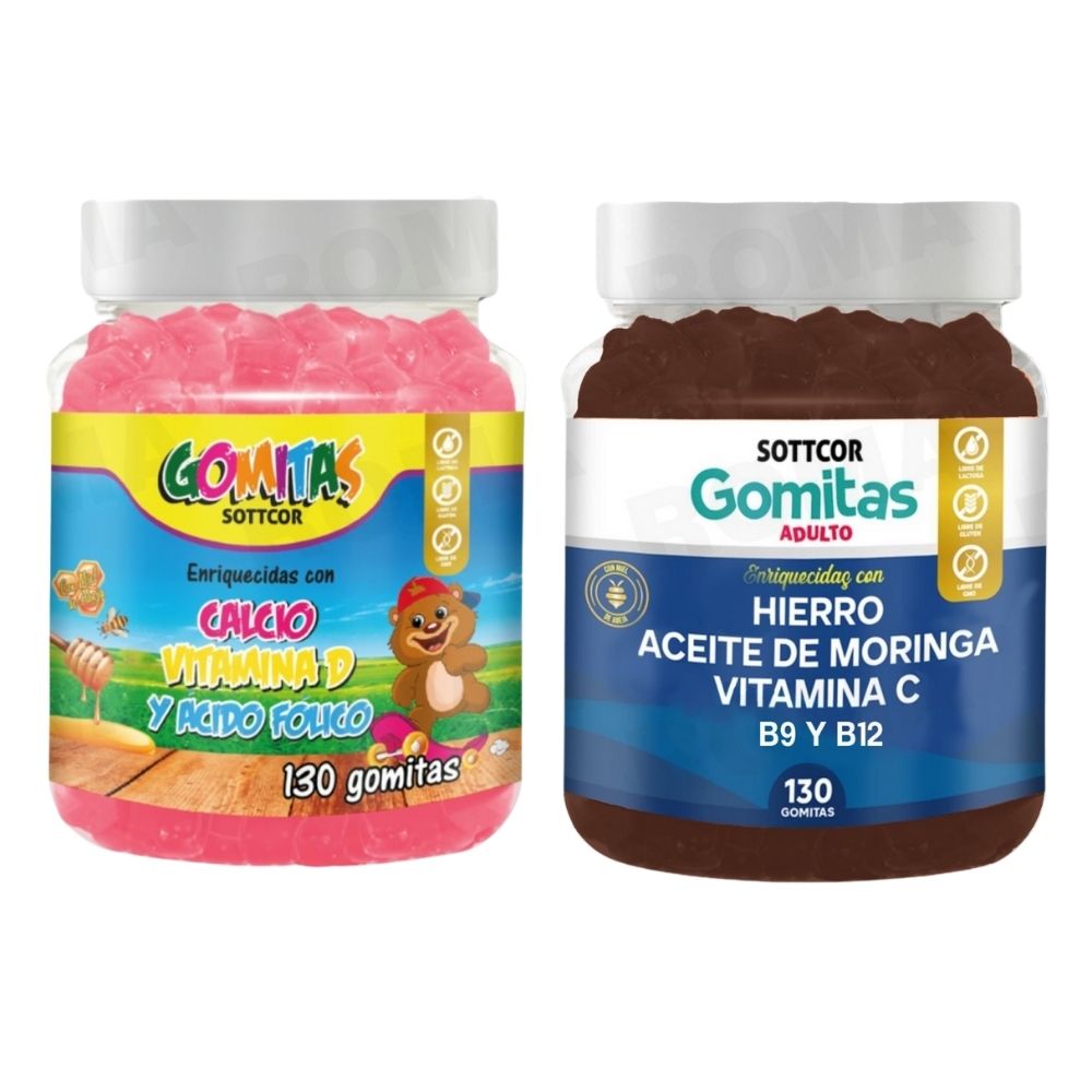PACK 2 GOMITAS CALCIO NIÑOS + HIERRO ADULTOS 260 UND