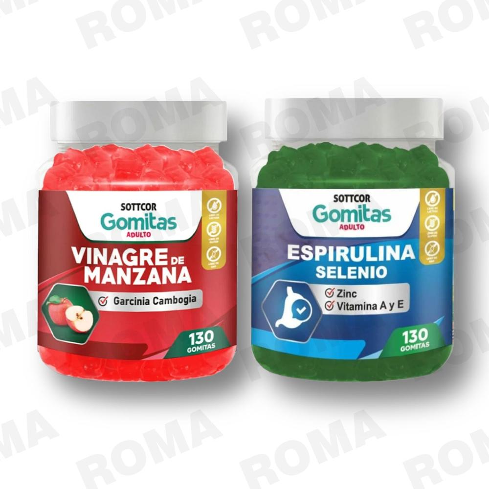 PACK GOMITAS VINAGRE DE MANZANA Y GOMITAS ESPIRULINA SOTTCOR LABS