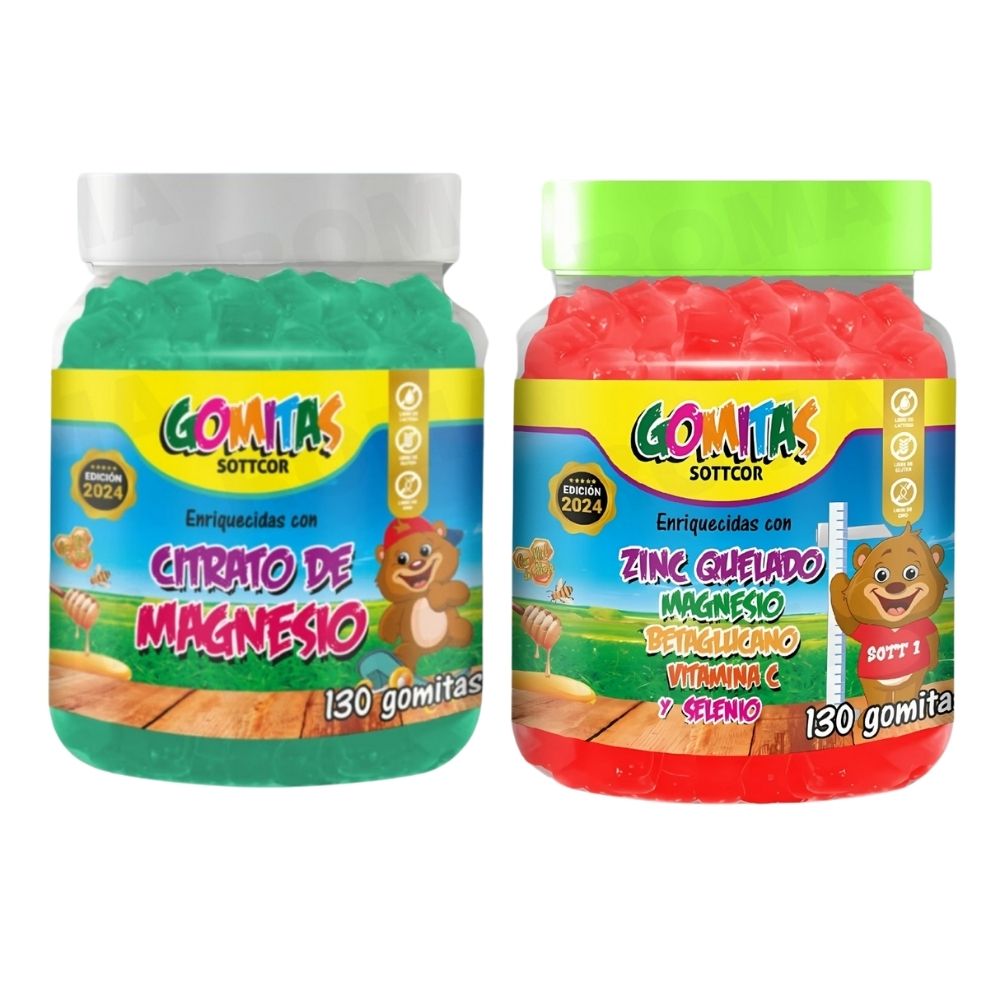 PACK 2 GOMITAS CITRATO DE MAGNESIO NIÑOS + ZINC QUELADO NIÑOS 260 UND