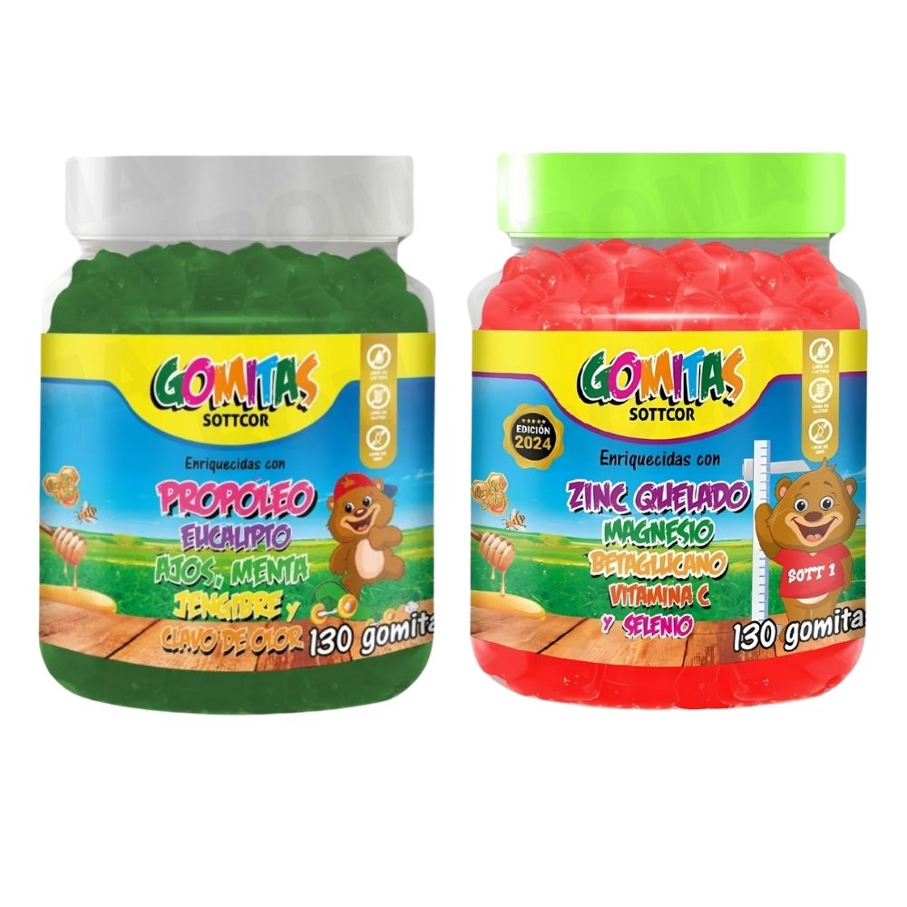 PACK 2 GOMITAS PROPÓLEO NIÑOS 130UND + GOMITAS ZINC NIÑOS 130UND