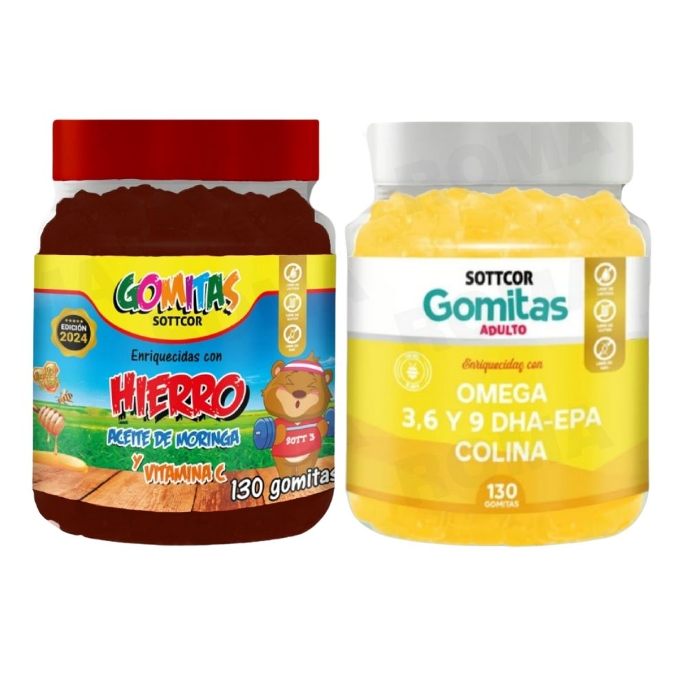 PACK 2 GOMITAS HIERRO NIÑOS + OMEGA 3 ADULTO 260 UND