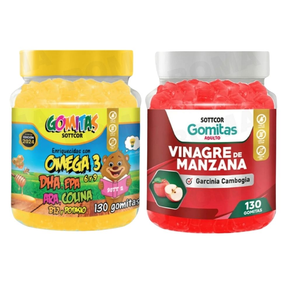 PACK 2 GOMITAS OMEGA 3 NIÑOS + VINAGRE DE MANZANA 130 UND